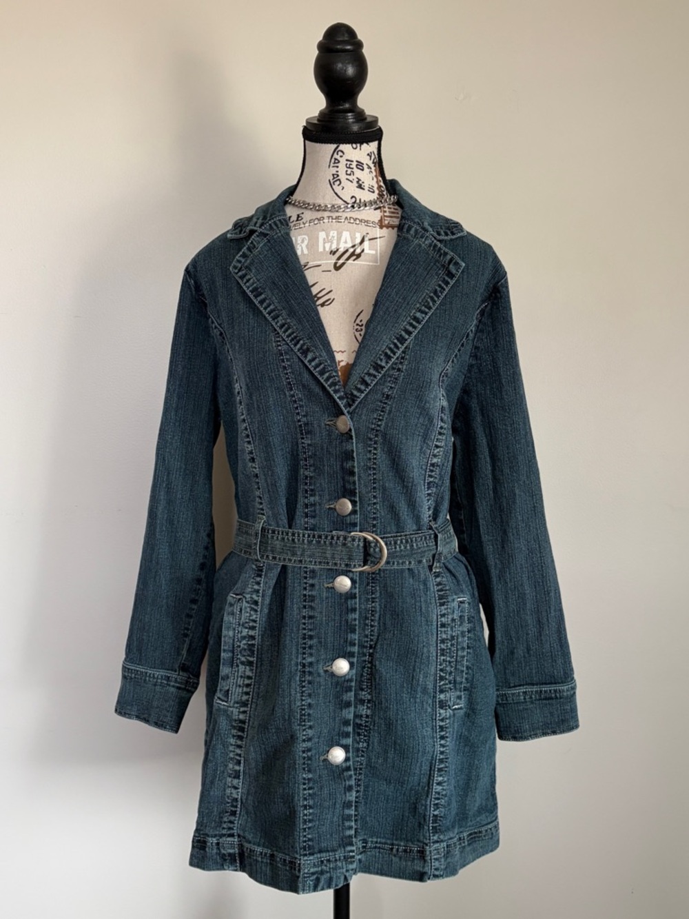 y2k denim belted mini dress jacket